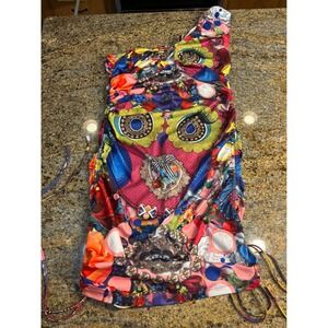 Nichole Lynel‎ One Shoulder Ruched Rhinestone Embellished Mini Dress Size L Sexy